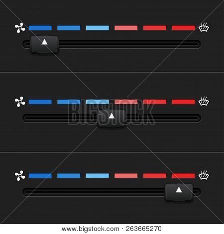 Car Dashboard Elements With Temperature Level Sliders. Vector 3d Illustration