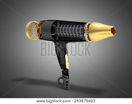 Internal Structure Of The Hair Dryer 3d Render On Grey