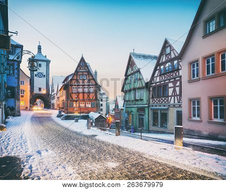 Medieval Old Rothenburg Ob Der Tauber In Winter