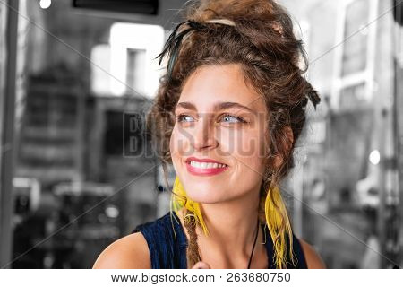 Appealing Beaming Blue-eyed Woman Smiling Broadly While Feeling Cheerful