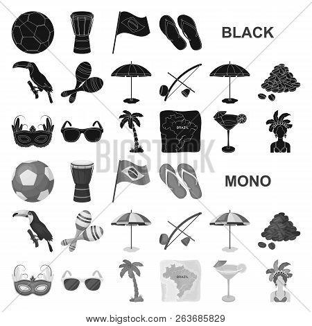 Country Brazil Black Icons In Set Collection For Design. Travel And Attractions Brazil Vector Symbol