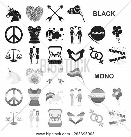 Gay And Lesbian Black Icons In Set Collection For Design.sexual Minority And Attributes Vector Symbo