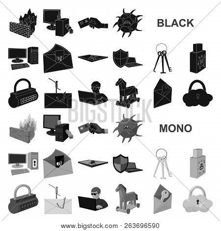 Hacker And Hacking Black Icons In Set Collection For Design. Hacker And Equipment Vector Symbol Stoc