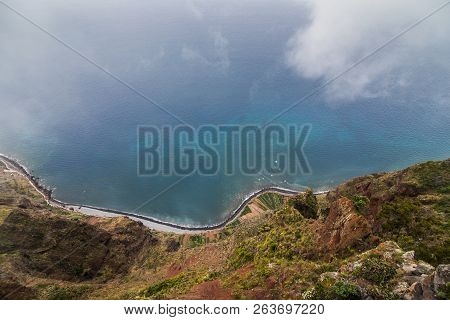 View From Cabo Girao, Madeira From The Highest Cliff Of Europe Towards Funchal .