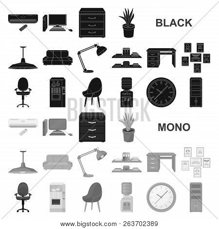 Interior Of The Workplace Black Icons In Set Collection For Design. Office Furniture Vector Symbol S