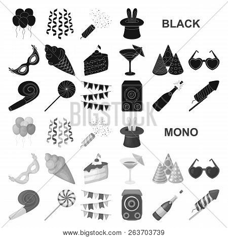 Party, Entertainment Black Icons In Set Collection For Design. Celebration And Treat Vector Symbol S