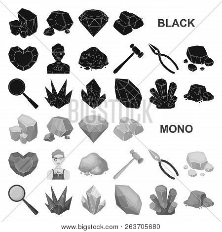 Precious Minerals Black Icons In Set Collection For Design. Jeweler And Equipment Vector Symbol Stoc