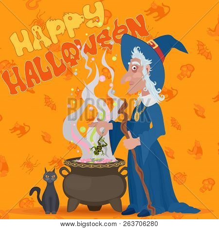 Bright Poster With Evil Witch For Halloween. Stock Vector Illustration