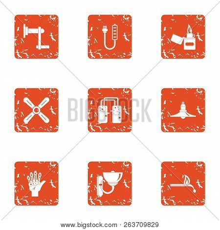 Combustion Icons Set. Grunge Set Of 9 Combustion Vector Icons For Web Isolated On White Background