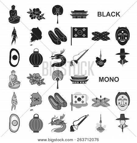 Country South Korea Black Icons In Set Collection For Design.travel And Attraction Vector Symbol Sto