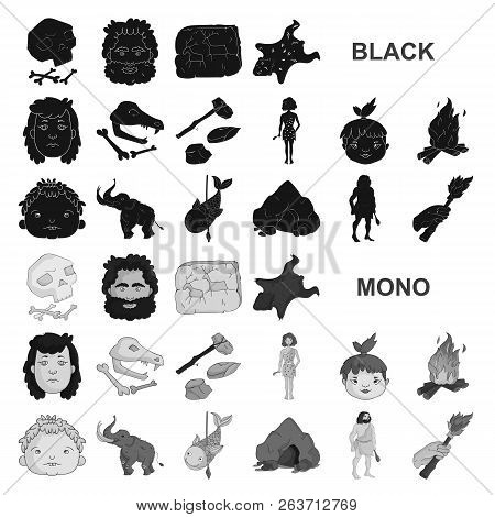 Life In The Stone Age Black Icons In Set Collection For Design. Ancient People Vector Symbol Stock W