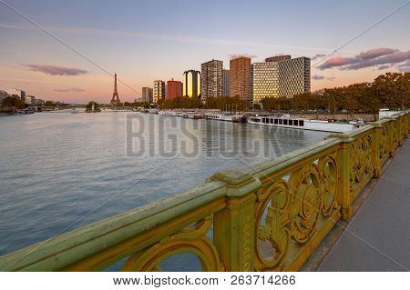 Skyscrapers On The Embankment Of Grenelle At Sunset. Paris. France.