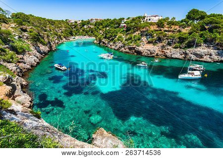 Idyllic View Of Beautiful Cala Pi Beach Mallorca Island, Spain Mediterranean Sea