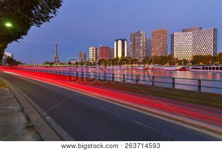 Skyscrapers On The Embankment Of Grenelle At Sunset. Paris. France.