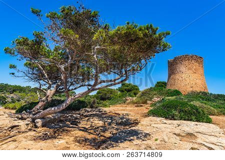 Torre De Cala Pi, Medieval Watch Tower On Majorca Island, Spain