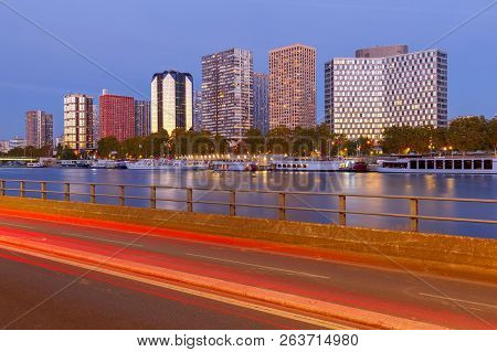 Skyscrapers On The Embankment Of Grenelle At Sunset. Paris. France.