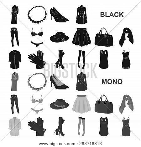 Women Clothing Black Icons In Set Collection For Design.clothing Varieties And Accessories Vector Sy