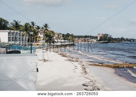 Christ Church, Barbados - June 24, 2018: View Of The Beach On The South Coast Of Barbados Badly Affe