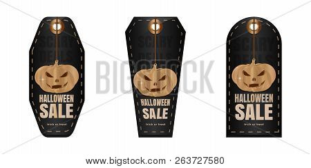 Set Of Halloween Sale Tag. Halloween Design. Discount Or Offer Tags. Scary Deals. Vector Illustratio