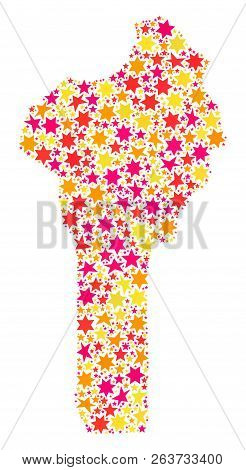Collage Map Of Benin Designed With Colored Flat Stars. Vector Colored Geographic Abstraction Of Map 
