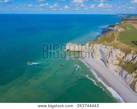 Aerial Drone Photo Of The Pointed Formation Called Laiguille Or The Needle And Porte Daval At Etreta