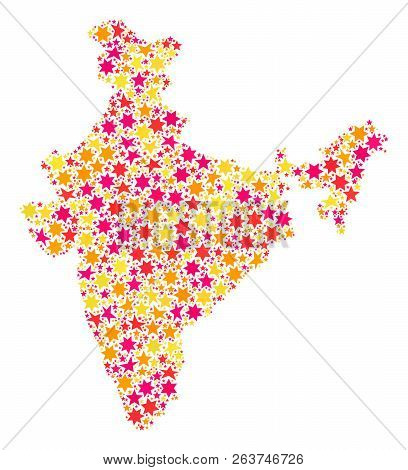 Mosaic Map Of India Composed With Colored Flat Stars. Vector Colored Geographic Abstraction Of Map O