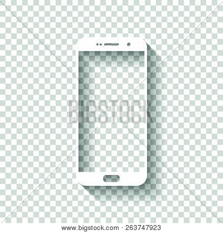 Sellphone Icon. White Icon With Shadow On Transparent Background
