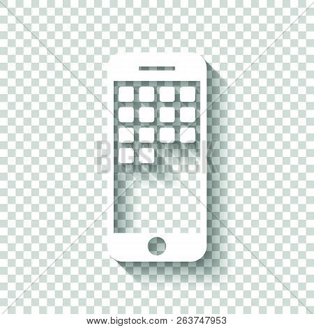 Sellphone Icon. White Icon With Shadow On Transparent Background