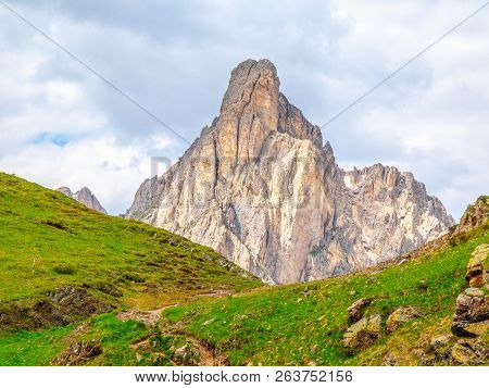 Passo Giau With Mount Gusela On The Background, Dolomites, Or Dolomiti Mountains, Italy