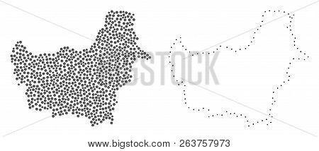 Dot And Frame Map Of Borneo Island Formed With Dots. Vector Grey Abstraction Of Map Of Borneo Island