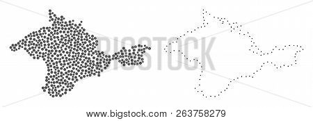 Dot And Contour Map Of Crimea Composed With Dots. Vector Gray Abstraction Of Map Of Crimea. Connect 