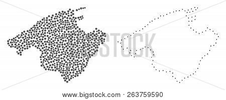 Dotted And Frame Map Of Majorca Designed With Dots. Vector Gray Abstraction Of Map Of Majorca. Conne