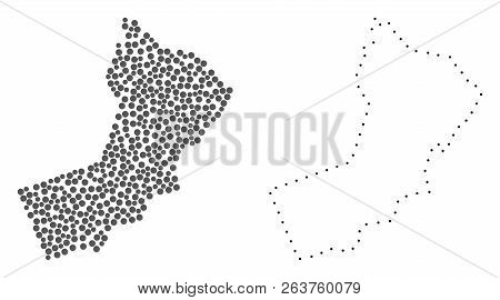 Dot And Frame Map Of Oman Formed With Dots. Vector Grey Abstraction Of Map Of Oman. Connect The Dots