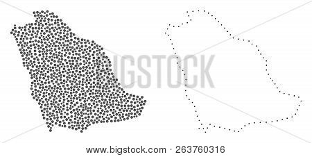 Dotted And Contour Map Of Saudi Arabia Composed With Dots. Vector Gray Abstraction Of Map Of Saudi A