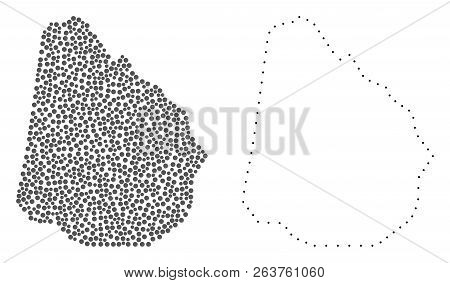 Dotted And Contour Map Of Uruguay Composed With Dots. Vector Grey Abstraction Of Map Of Uruguay. Con