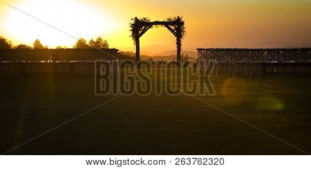 Jewish Wedding Chuppah Against The Golden Sunset
