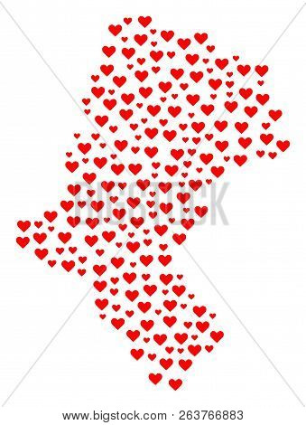 Collage Map Of Silesia Voivodeship Composed With Red Love Hearts. Vector Lovely Geographic Abstracti