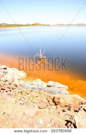 Copper Red Polluted Lake Mine In Gossan Cobre Huelva Spain
