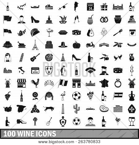 100 Wine Icons Set In Simple Style For Any Design Illustration