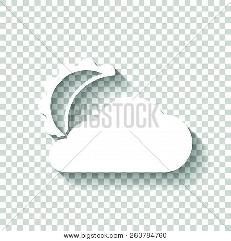 Moon And Cloud. Simple Silhouette. White Icon With Shadow On Tra
