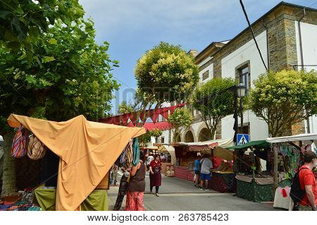 Stalls At The Medieval Market Fair In Tapia De Casariego. Nature, Travel, Recreation. August 2, 2018