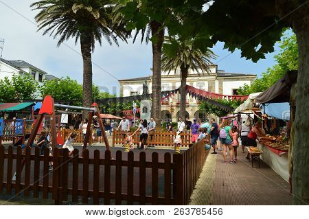 Facade Of The Town Hall During The Medieval Market In Tapia De Casariego. Nature, Travel, Recreation
