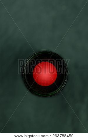 A Photo Of A Vibrant Red Button, Shot From Above, A Kill Switch On A Dark Panel With A Place For Tex