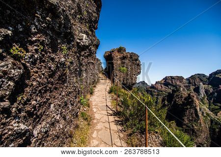 Trekking At The Highest Mountain Of Madeira, Pico Ruivo, Portugal. Madeira Best Island Destination.