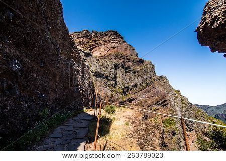 Trekking At The Highest Mountain Of Madeira, Pico Ruivo, Portugal. Madeira Best Island Destination.