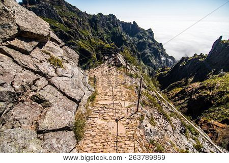 Trekking At The Highest Mountain Of Madeira, Pico Ruivo, Portugal. Madeira Best Island Destination.