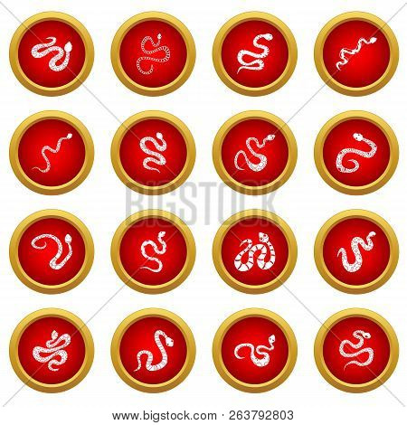Snake Icon Red Circle Set Isolated On White Background