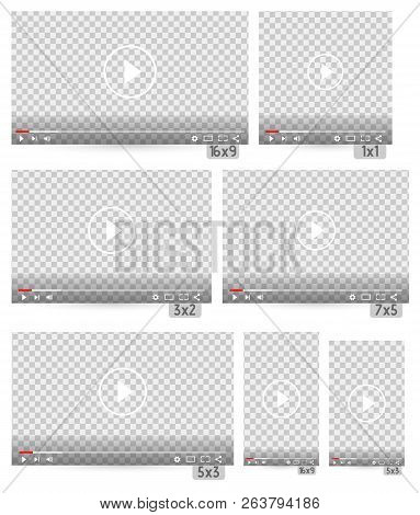 Vector Illustration With Video Frames In Different Dimentions And Transparent Background. Video Play