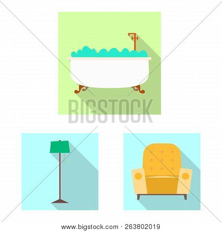 Vector Illustration Of Furniture And Apartment Sign. Set Of Furniture And Home Vector Icon For Stock