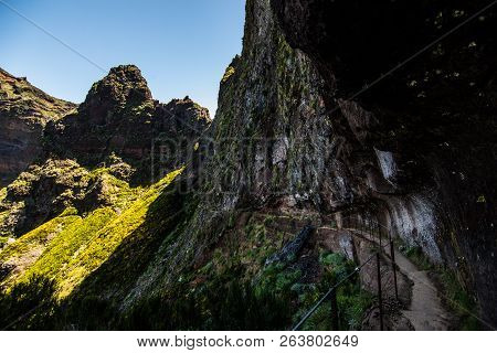 Hike Between Pico Do Areeiro And Pico Ruivo, Madeira. Beautiful Mountains Landscape. Madeira Best Eu